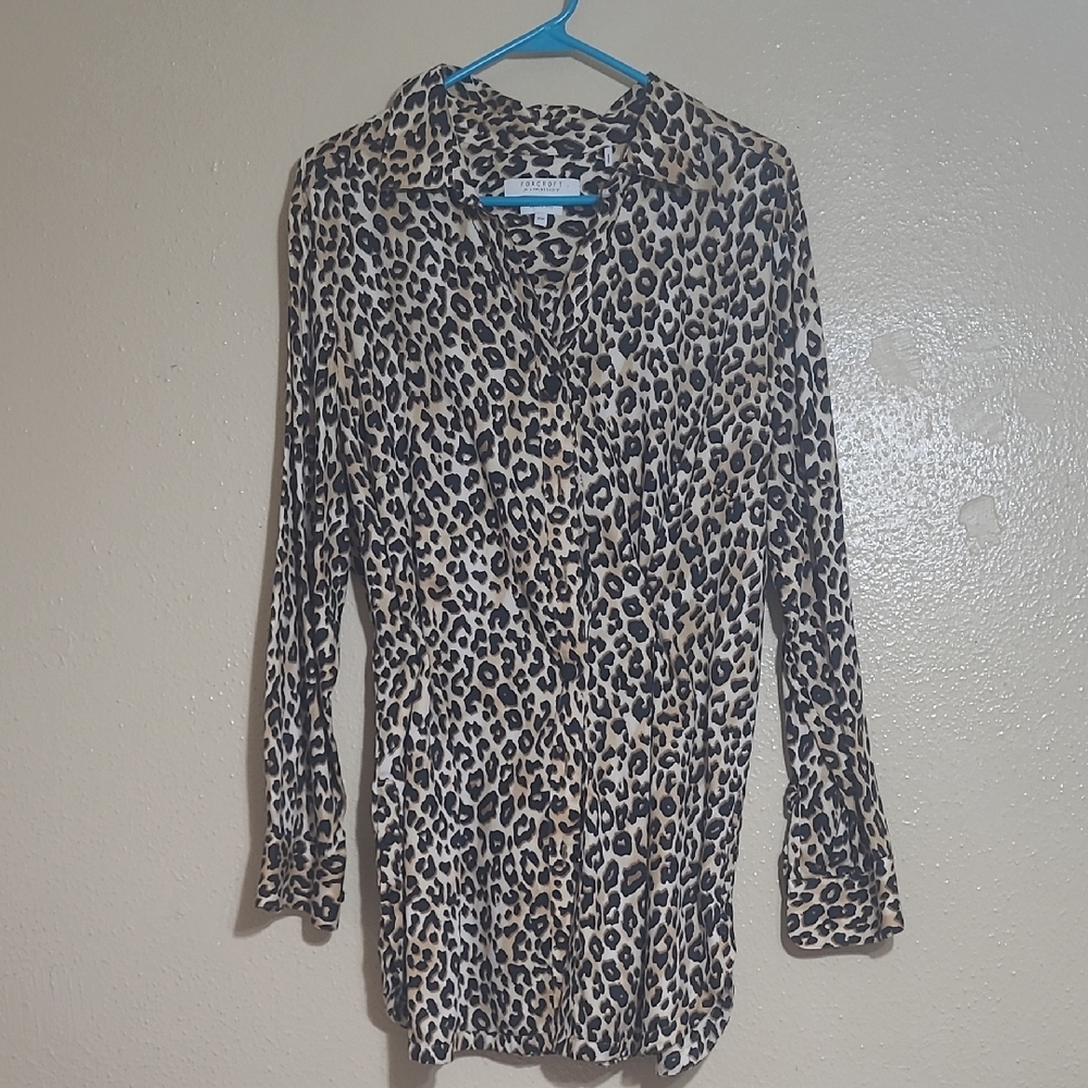 Foxcroft Leopard Print Button-Down Shirt - Beige and Black